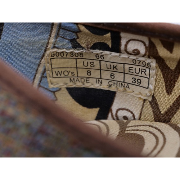 PF Flyers Pumps Womens 8 Low Wedge Brown Fabric Uppers Quill Leather Slip On - Picture 11 of 12